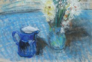 Flowers and blue jug