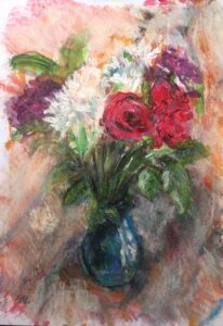 Mixed flowers in blue vase 2 Copy